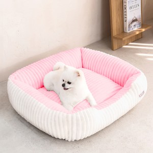 레토지엠에스 강아지 코듀로이 사각 쿠션, 핑크 + 아이보리, 1개