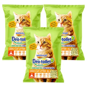 유니참데오토일렛 비응고형 감자와 사막화 제로 고양이 모래, 4L, 3개