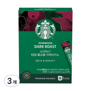 스타벅스 다크 로스트 아메리카노 원두커피믹스, 1.1g, 10개입, 3개