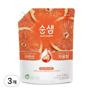 순샘 구연산 자몽 주방세제 리필, 1.4L, 3개