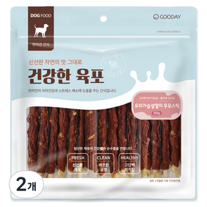 굿데이 강아지 건강한 육포 껌, 오리가슴살 + 우유 혼합맛, 300g, 2개