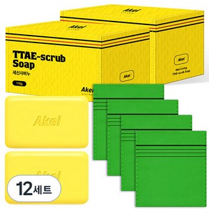 아케이 리빙 세신사비누 때비누 1개 + 때타올 2개, 90g, 12세트