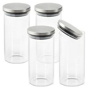 차이나다 스테인리스 뚜껑 원형 내열유리병, 1800ml, 4개