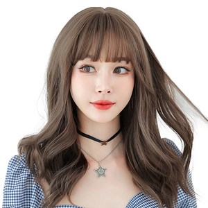 하이유니 셋팅 펌 헤어 긴머리 통가발 가발 50cm + 가발망 + 거치대 세트, 쿨브라운(가발), 랜덤발송(거치대), 1세트