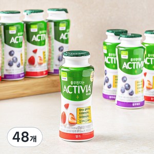 풀무원다논 액티비아 병 딸기 x 4p + 블루베리 x 4p 세트, 130ml, 48병