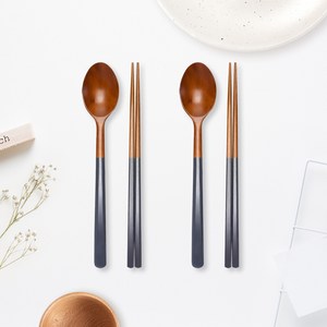 라온누리 옻칠 자연애 우드 수저 2벌 세트, 다크그레이, 숟가락 2p + 젓가락 2p, 1세트