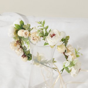 뷰티풀데코센스 들꽃크림 화관 + 꽃팔찌 4cm 세트, 들꽃라넌큘러스화관
