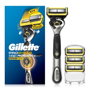 질레트 프로쉴드 옐로우 파워 면도기 핸들 + 면도날 4입