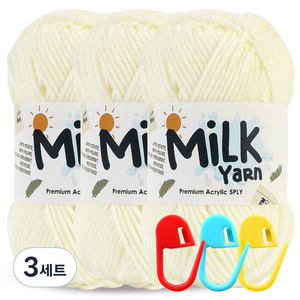 니뜨 밀크얀 뜨개실 50g x 3p + 단수링 3p 세트, 01아이보리 + 랜덤 발송, 3세트