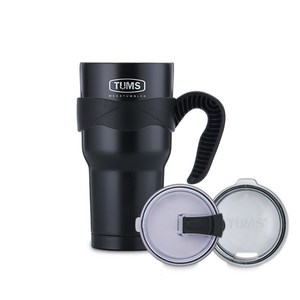 텀스 뉴메가 진공 스텐텀블러 + 전용 손잡이 +기본뚜껑 + 방수뚜껑, 블랙, 900ml