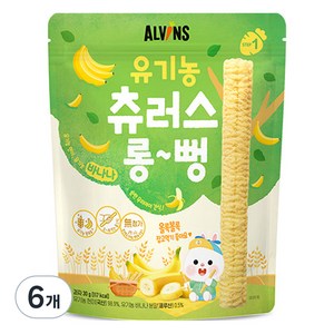 엘빈즈 유아용 츄러스 롱뻥 STEP1, 바나나맛, 30g, 6개