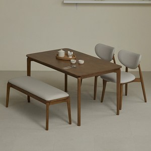 스칸딕 레프 원목식탁 1400 + 레프벤치 + D의자 2P 4인용 방문설치, 월넛, 일반 2 + 벤치 1