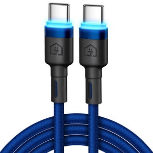 홈플래닛 C to C PD 60W LED 라이팅 초고속충전 케이블, 2m, 블루, 1개