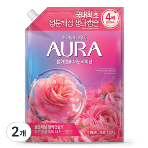 AURA 생화캡슐 이노베이션 섬유유연제 피오니로즈향 리필, 1.7L, 2개