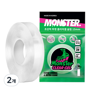 몬스터클리어겔 슬림 초강력 실리콘 양면테이프 15mm x 2m, 2개, 투명