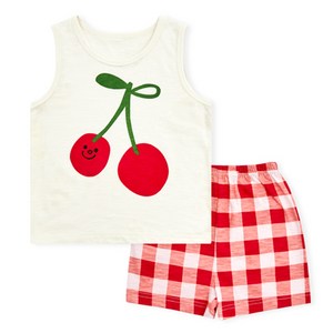 유니프랜드 아동용 레드체리 오가닉 슬라브 민소매 실내복 상하세트