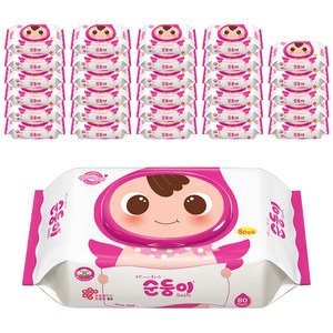 순둥이 베이직 유아물티슈 캡형 55gsm, 55g, 80매, 30개