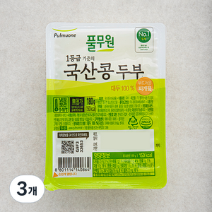 풀무원 국산콩 두부 찌개용, 180g, 3개