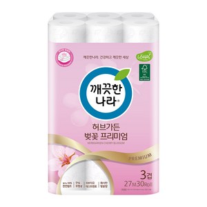 깨끗한나라 허브가든 벚꽃 프리미엄 3겹 롤화장지 천연펄프 27m, 30개입, 1개