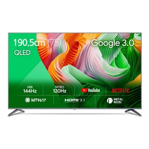 더함 4K UHD QLED 스마트 144Hz 돌비 AI 구글 3 게이밍 TV, 190cm(75인치), UA751QLED SMART CINEMA144 24C1, 스탠드형, 방문설치