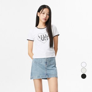 미쏘 여성용 배색 레터 그래픽 반소매 티셔츠