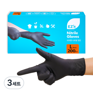 EZn이지엔 니트릴 장갑 3.5g 200p, 블랙, 대(L), 3개