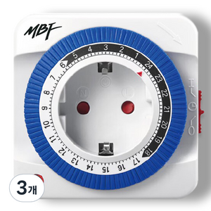 엠비에프 24시간 절전형 타이머 콘센트 스위치 1구 MBF-TSW24A, 78cm, 혼합색상, 3개