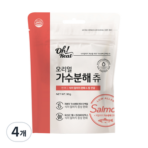 옵티펫 반려동물 오리얼 가수분해 츄 저알러지 간식 연어맛, 식이 알러지 완화, 90g, 4개