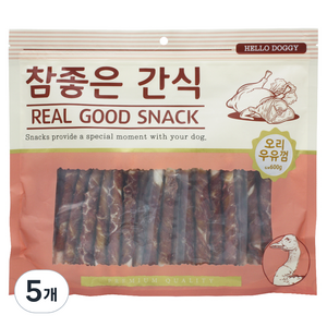 헬로도기 강아지 참좋은 건조간식, 오리우유껌, 600g, 5개