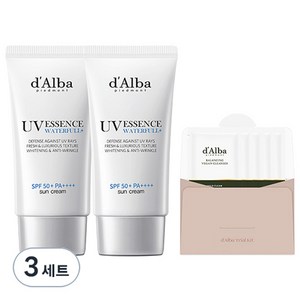 [비건뷰티] 달바 워터풀 에센스 선크림 SPF50+PA++++ 50ml x 2p+ 밸런싱 비건 젤 클렌저 3ml x 5p, 3개