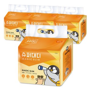슈퍼대디 미스터펭 매직슬림 밴드형 기저귀 아동용, 대형(L), 136매