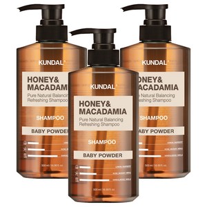 쿤달 허니 앤 마카다미아 네이처 샴푸 베이비파우더향, 500ml, 3개