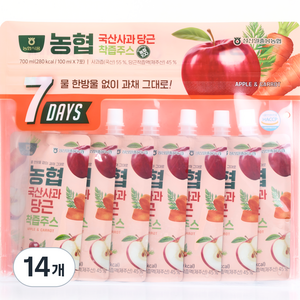 농협 국산 사과 당근 착즙주스, 100ml, 14개