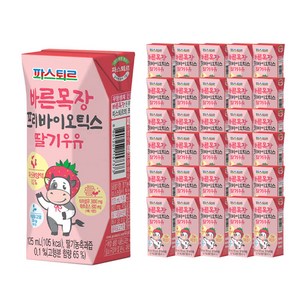 파스퇴르 바른목장 프리바이오틱스 딸기우유, 125ml, 48개