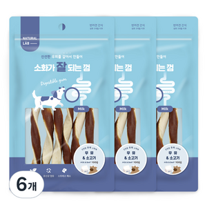 내츄럴랩 소화가 잘되는 껌 강아지 간식, 우유 + 소고기 혼합맛, 100g, 6개