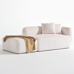 도모 라흐 코듀로이 2인용 소파 좌형 + 쿠션2p + 스툴 세트 방문설치, 크림