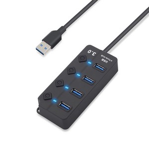 라온 USB 3.0 4포트 허브 개별스위치 RUH-304A, 블랙