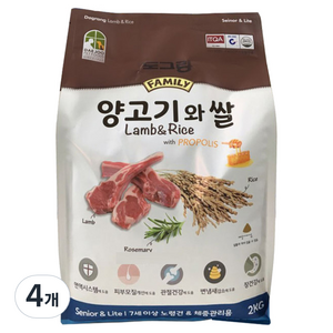 도그랑 시니어 체중관리용 훼미리 건식사료, 양, 2kg, 4개