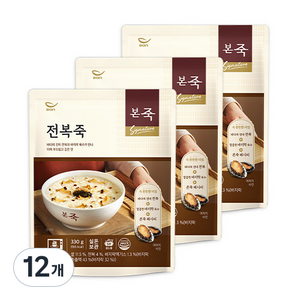 본죽 데워서 바로 먹는 전복죽, 330g, 12개