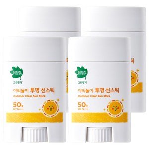 그린핑거 야외놀이 투명 선스틱 SPF50+ PA++++, 20g, 4개