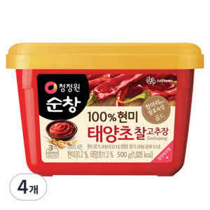 청정원순창 100% 현미 태양초 찰고추장, 500g, 4개