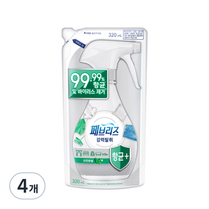 페브리즈 항균 플러스 섬유탈취제 산뜻한향 리필, 320ml, 4개