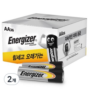 에너자이저 알카라인 대용량 종이팩 AA건전지, 2개, 36개입