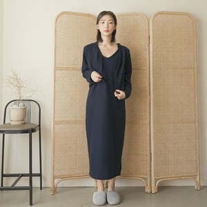 파란 퐁퐁 끈 원피스 가디건 세트
