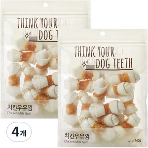 더주스 Think you dog teeth 딩고 소가죽 강아지 껌 소 15p, 치킨우유껌, 240g, 4개