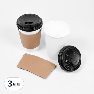 대성산업 종이컵 380ml 100p+ 개폐형 뚜껑 100p + 홀더 100p 세트, 3세트