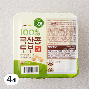 곰곰 100% 국산콩 두부, 300g, 4개