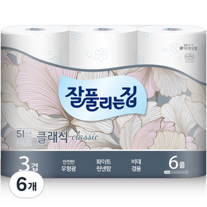 잘풀리는집 3겹 클래식 고급롤화장지, 25m, 6개입, 6개