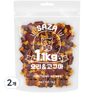 사자 강아지 대용량 건조간식, 오리 + 고구마 혼합맛, 1.1kg, 2팩