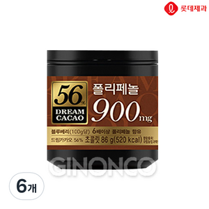 롯데웰푸드 드림 카카오 56% 초콜릿, 6개, 86g